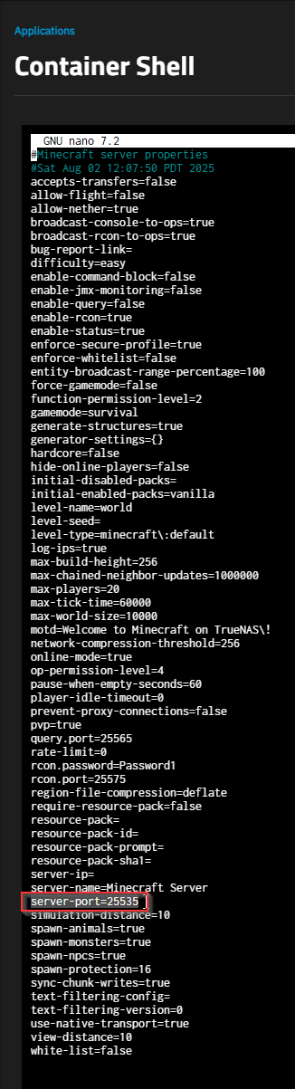 Edit server.properties
